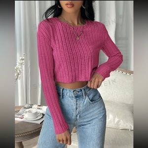 Pink Long Sleeve Crop Top